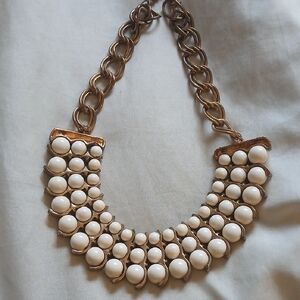 Gold Chain Statement Necklace with Cream Beads